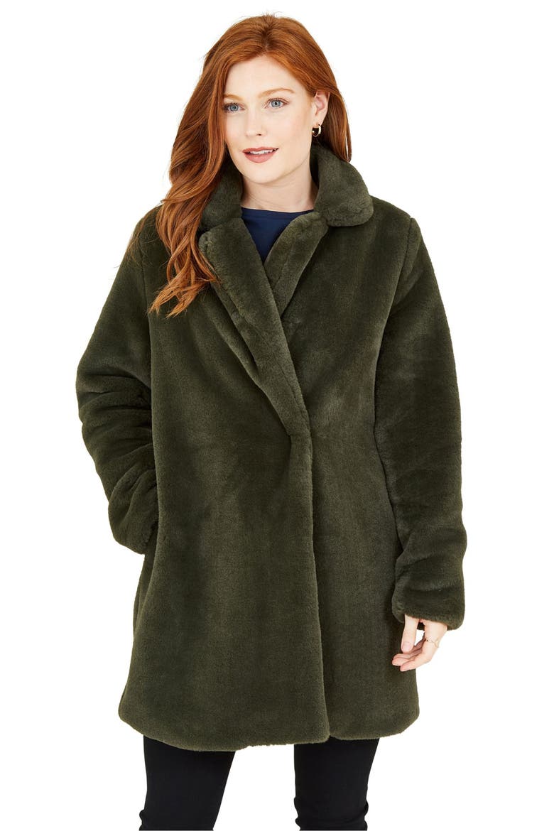 Faux Fur Coat, Main, color, Khaki