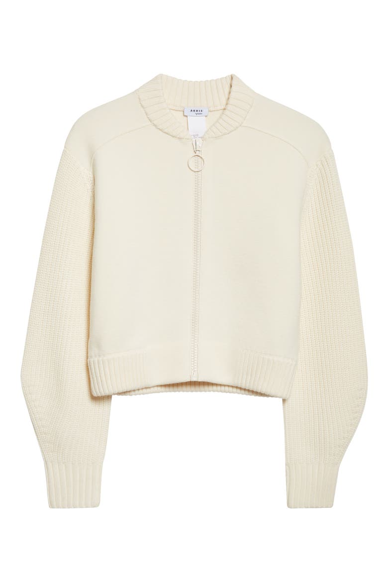 Stretch Virgin Wool Bomber Cardigan, Alternate, color, IVORY