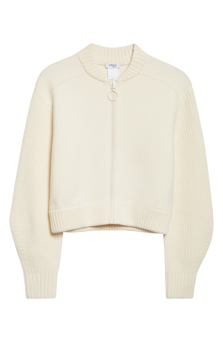 Akris punto Stretch Virgin Wool Bomber Cardigan, Alternate, color, Ivory