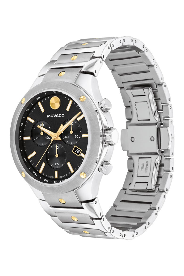 SE Chronograph Bracelet Watch, 42mm, Alternate, color, BLACK/ SILVER