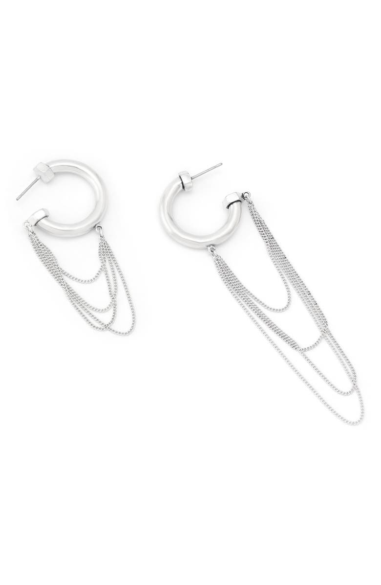 AllSaints Mismatched Draped Chain Huggie Hoop Earrings, Alternate, color, Rhodium