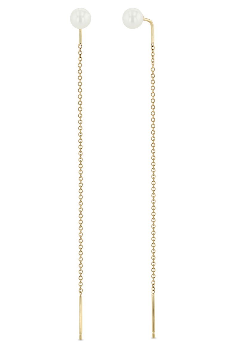 Cultured Pearl Threader Earrings, Main, color, 14K YELLOW GOLD