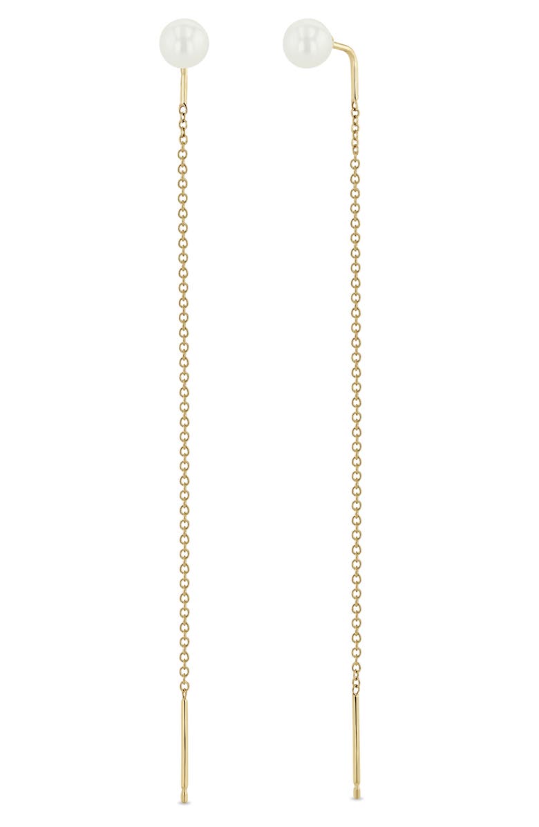 Zoë Chicco Cultured Pearl Threader Earrings, Main, color, 14K Yellow Gold