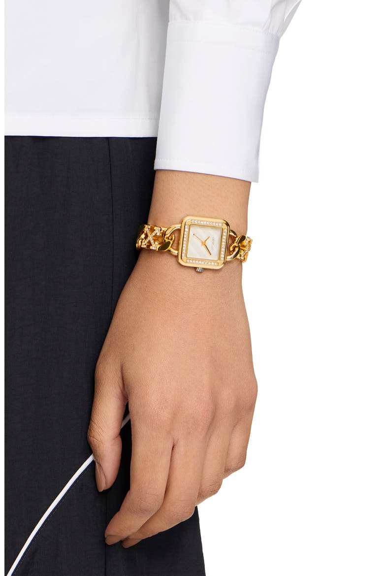 Street Bling Square Crystal Chain Watch, 26.5mm, Main, color, IP YELLOW GOLD