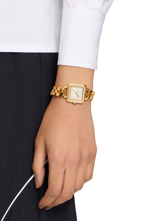 Street Bling Square Crystal Chain Watch, 26.5mm