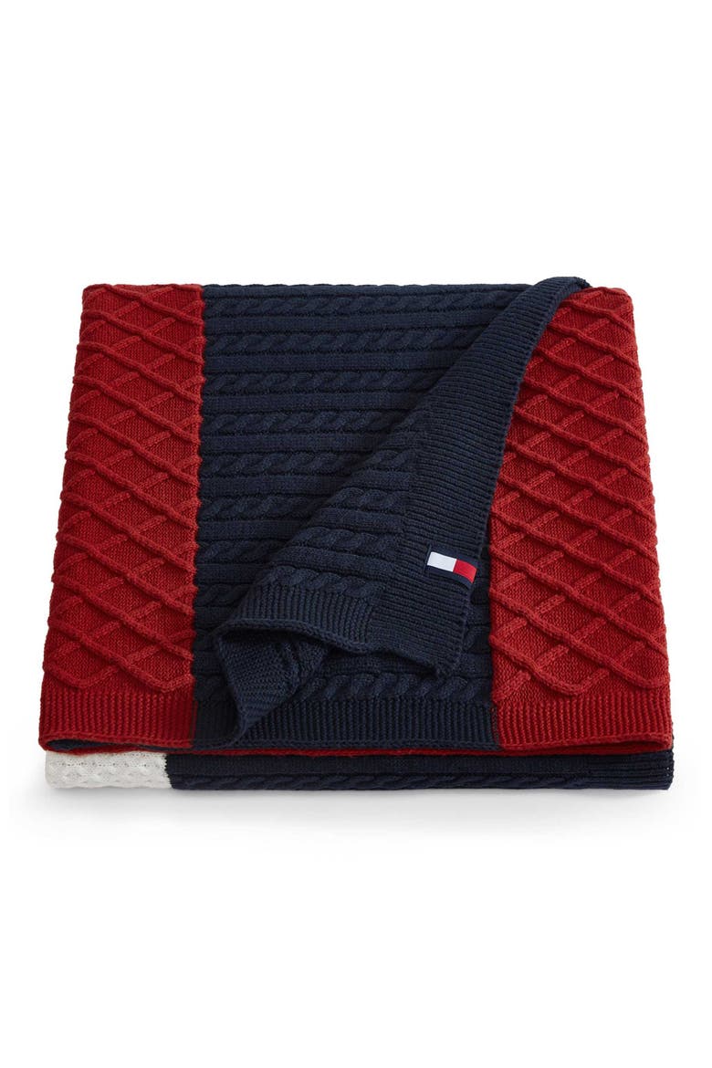 Mixed Knit Flag Throw, Main, color, NAVY BLUE/ RED/ WHITE