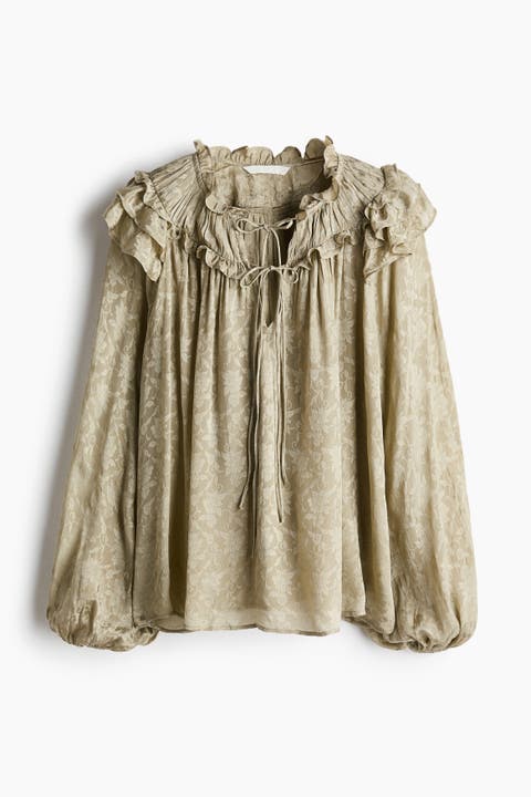 Ruffle-Trimmed Tie-Detail Blouse