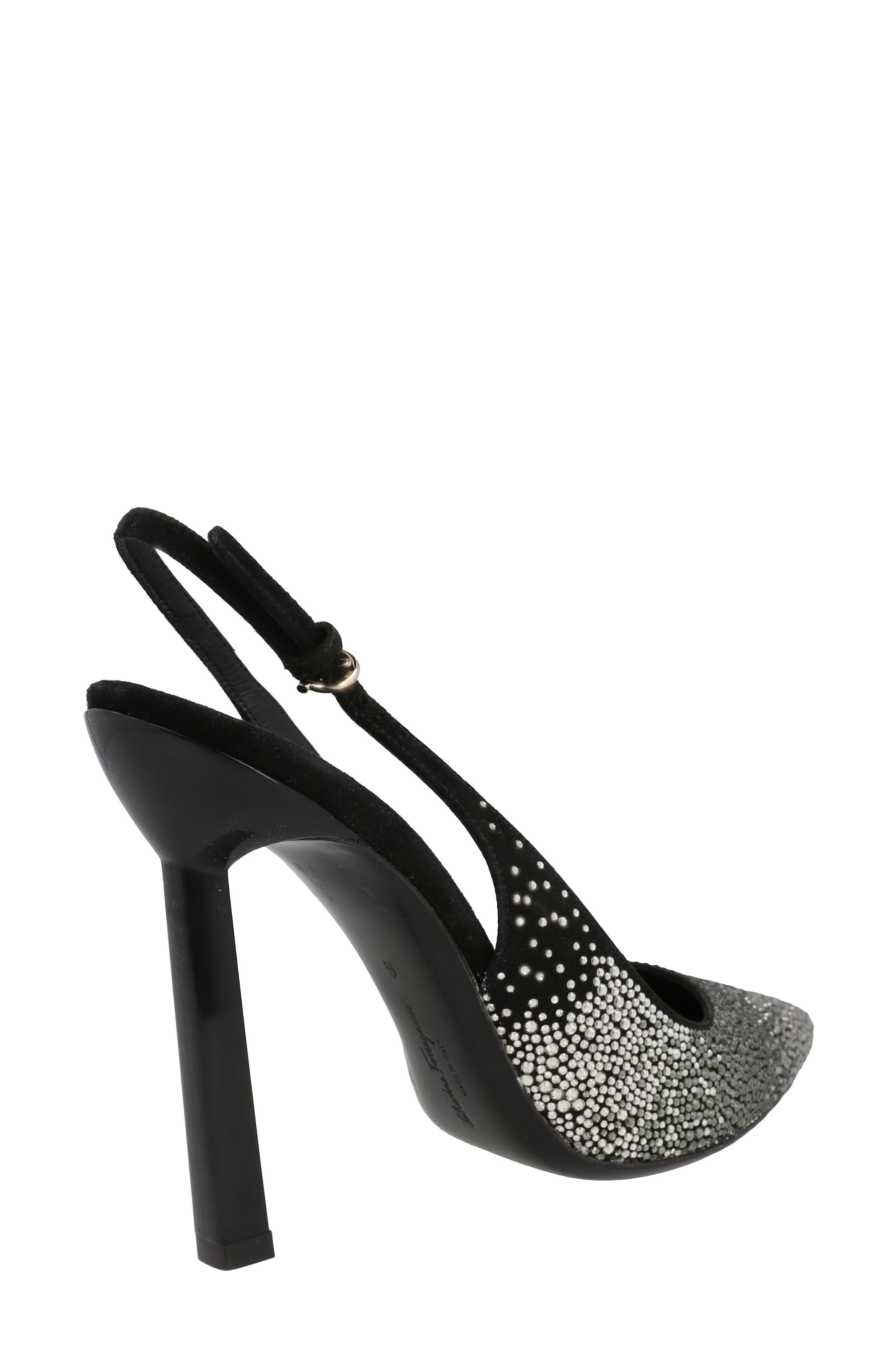 Jessie Crystal Embellished Leather Slingback Pump, Alternate, color, BLACK
