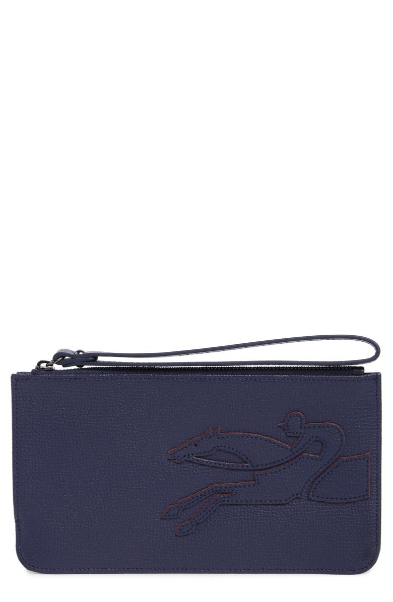Longchamp Shop It Leather Wristlet, Main, color, Navy