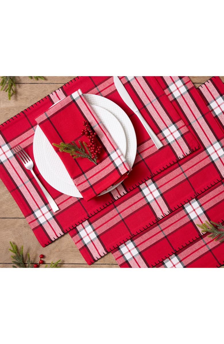 Design Imports Sleigh Bells Plaid Reversible Set of 4 Placemats, Alternate, color, Sleigh Bells