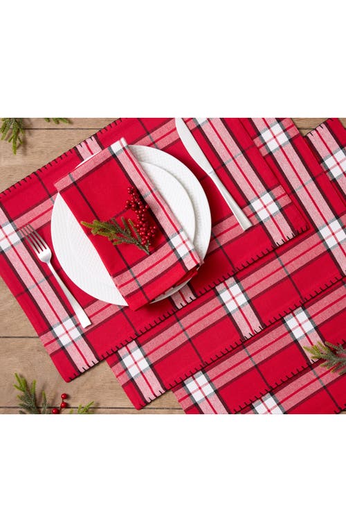 Design Imports Sleigh Bells Plaid Reversible Set Of 4 Placemats In Red
