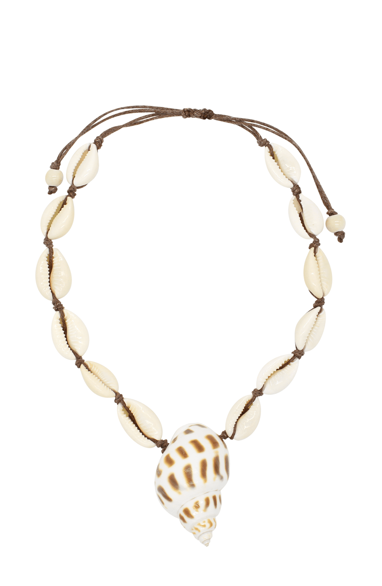 Velvet Luna Cowrie Shell Choker With Seashell Pendant, Main, color, Brown