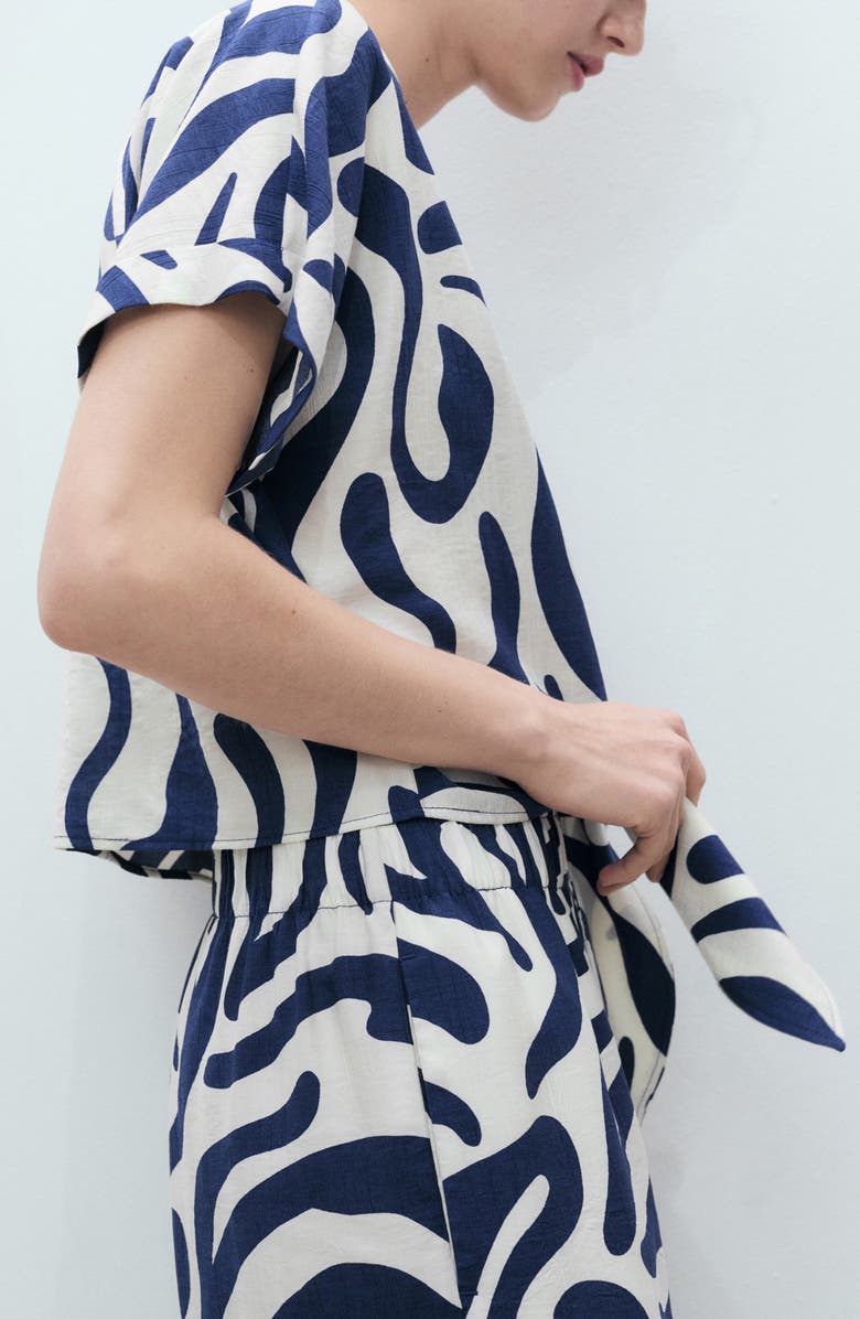 MANGO Print Tie Hem Crop Shirt, Alternate, color,