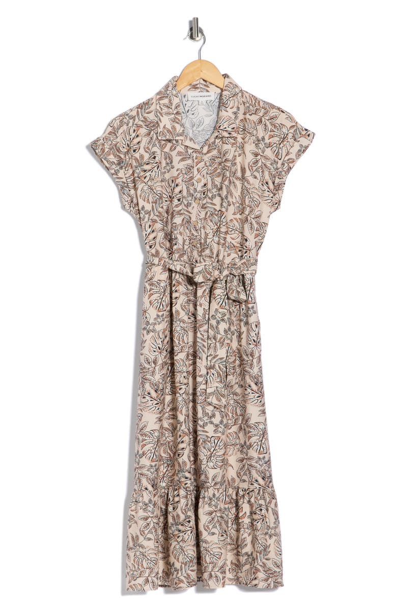 Lucky Brand Belt Midi Shirtdress, Main, color, Sand Floral