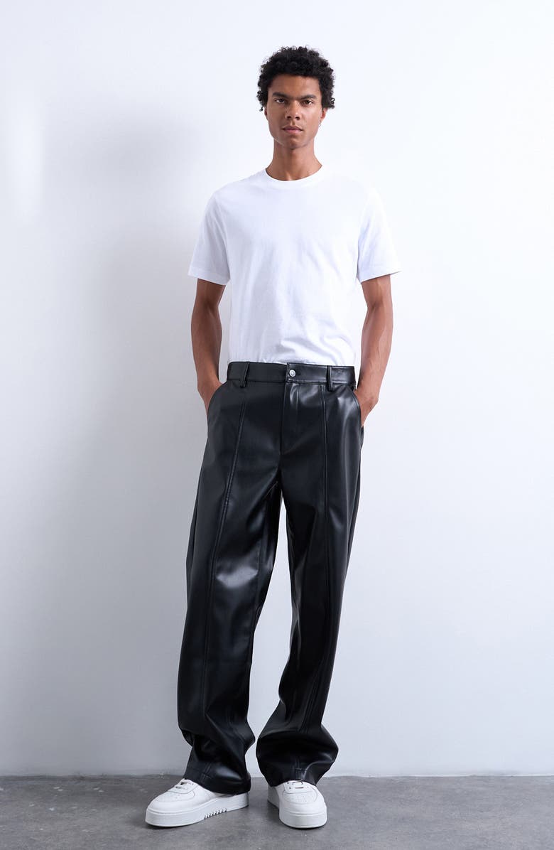 Topman Baggy Fit Faux Leather Pants, Alternate, color, Black