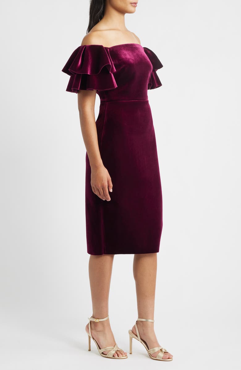 Eliza J Off the Shoulder Ruffle Cocktail Dress, Alternate, color, Wine