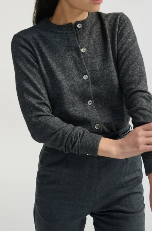 Almina Concept Classic Crew Wool Cardigan In Charcoal