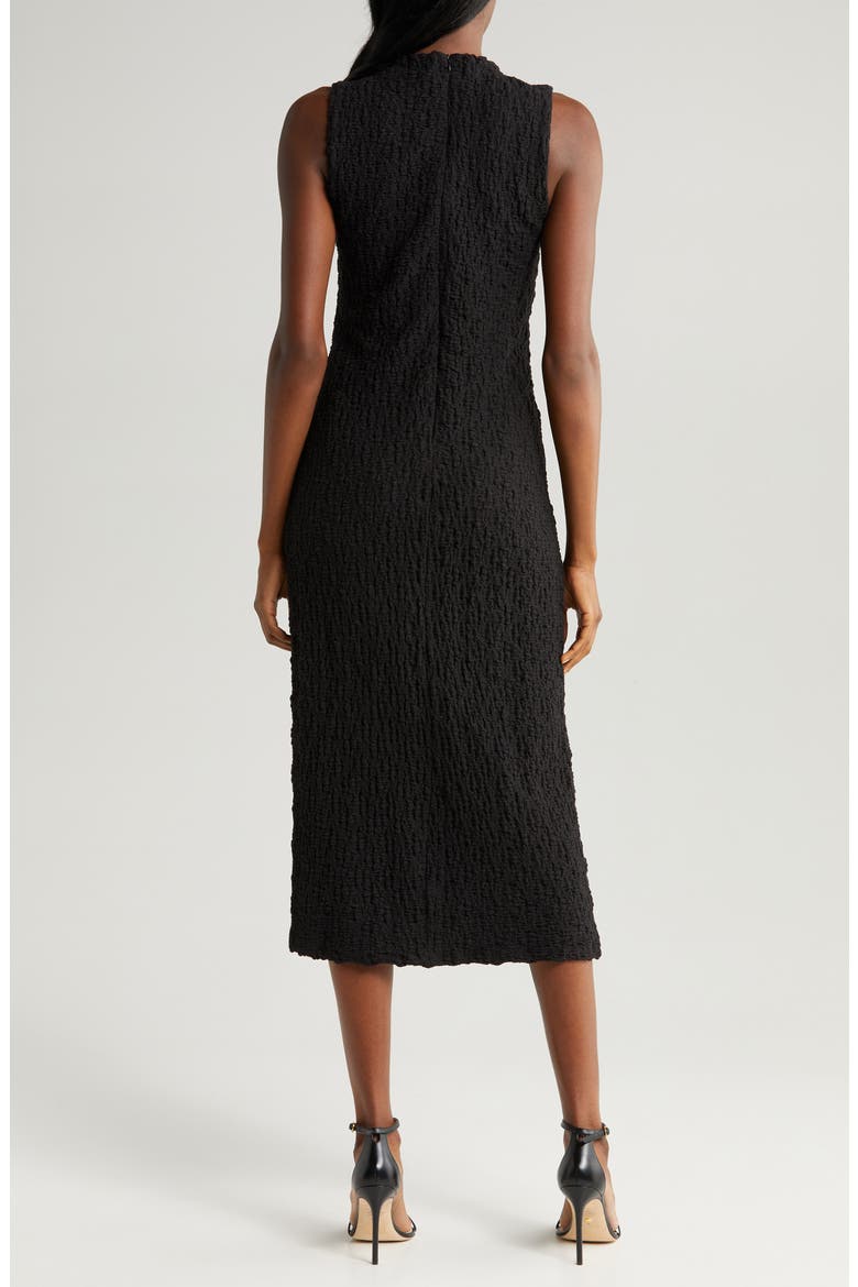 Puckered Cotton Blend Midi Dress, Alternate, color, RICH BLACK
