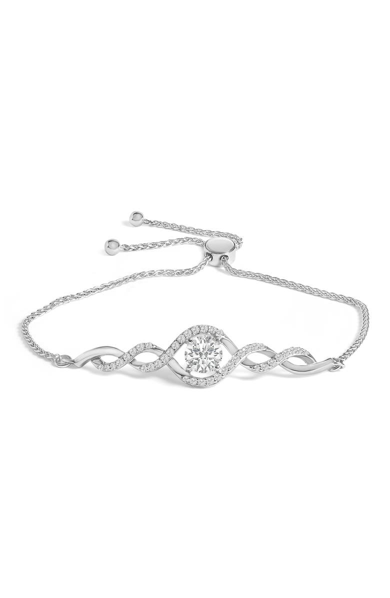 Haus of Brilliance .925 Sterling Silver Created White Sapphire Knotted Twist Bolo Bracelet, Main, color, White