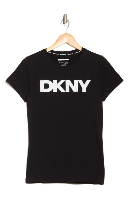 Dkny Women's Active Rhinestone-logo Distressed Crewneck Cotton T-shirt In Black/white