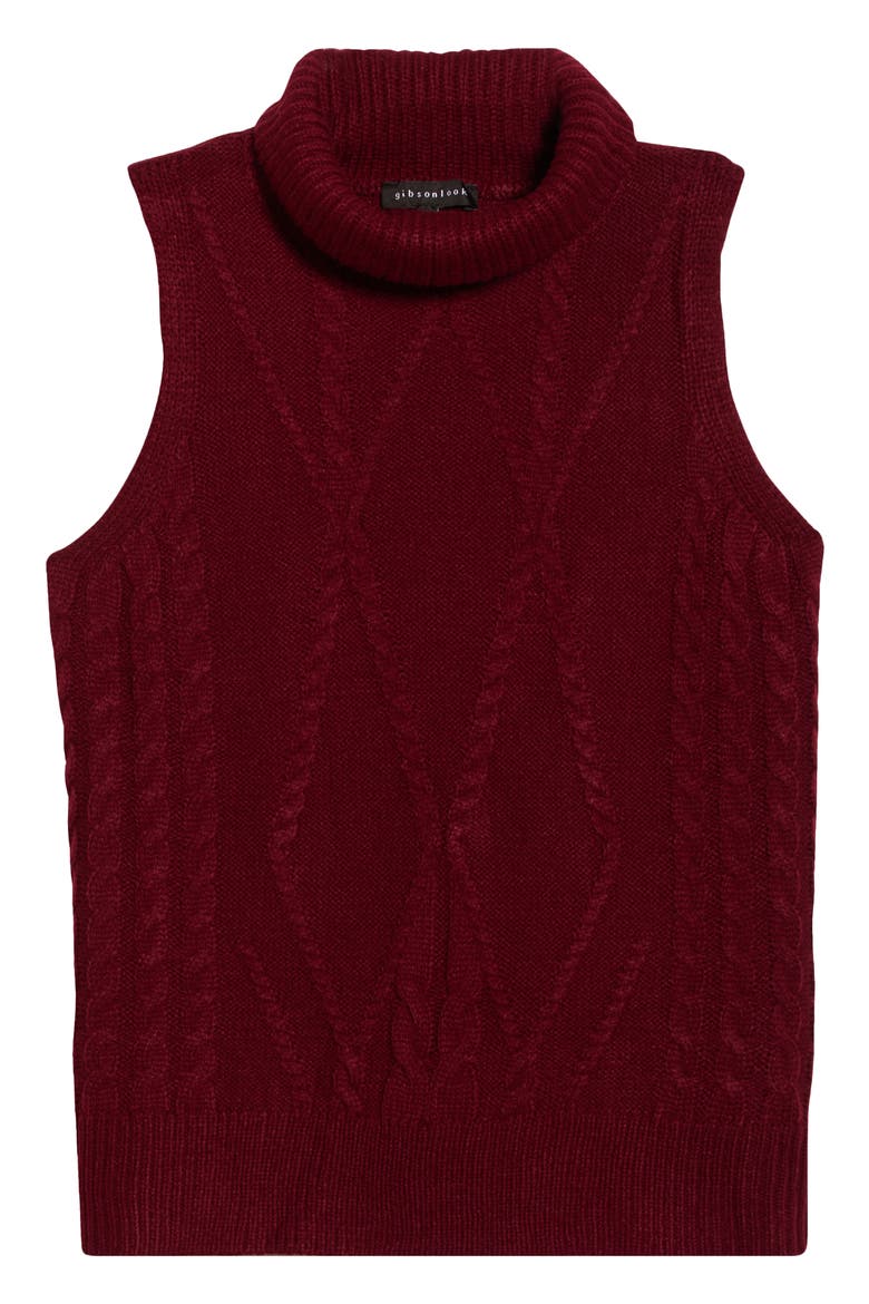 Cable Stitch Sleeveless Turtleneck Sweater, Alternate, color, BEET RED