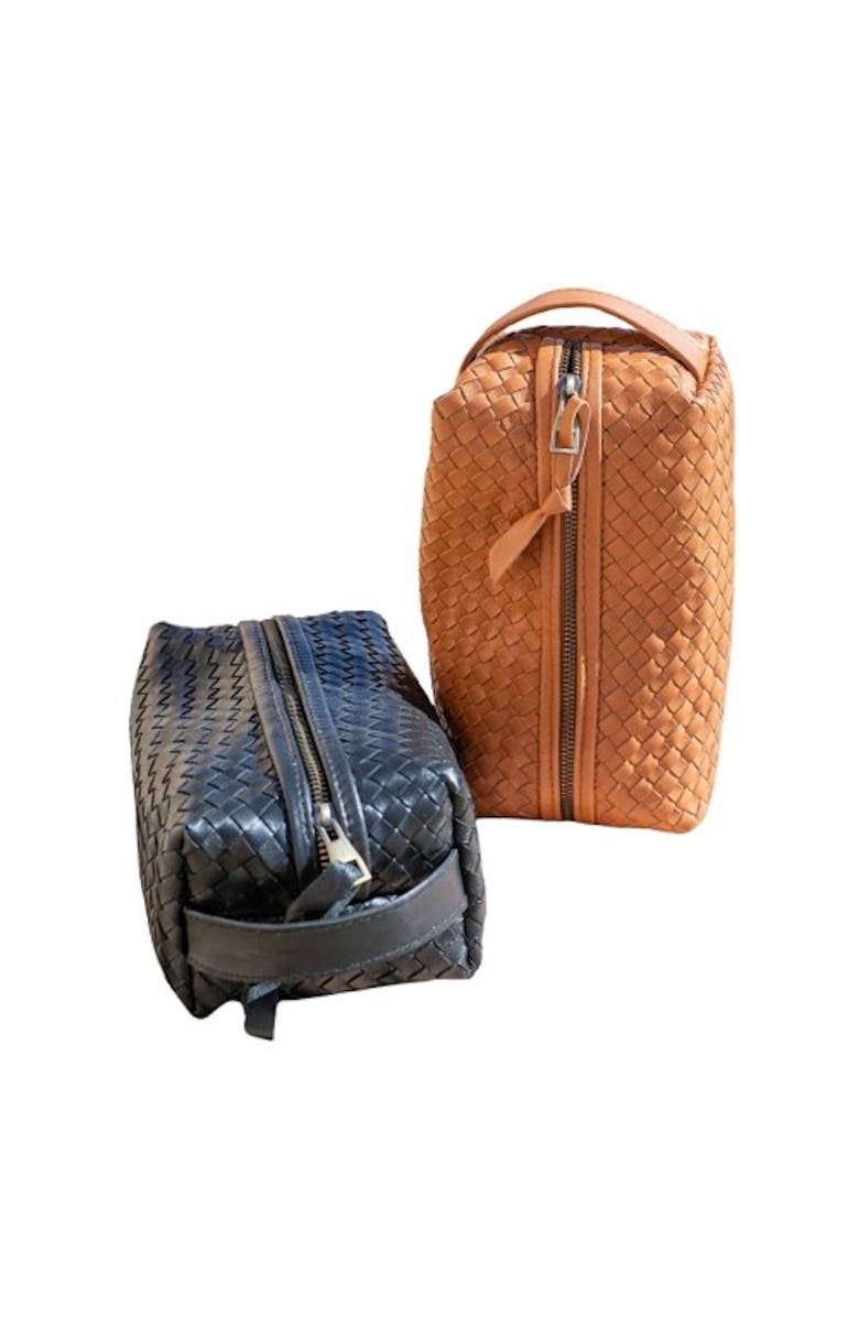 Amasouk Woven Leather Makeup Bag, Alternate, color, Black - Small