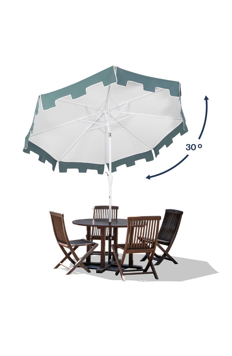 JONATHAN Y Baiona Coastal Octagon Aluminum Market Outdoor Patio Umbrella with Crank Lift and Tilt, UV-Resistant Square Trim Canopy, Alternate, color, White/Green