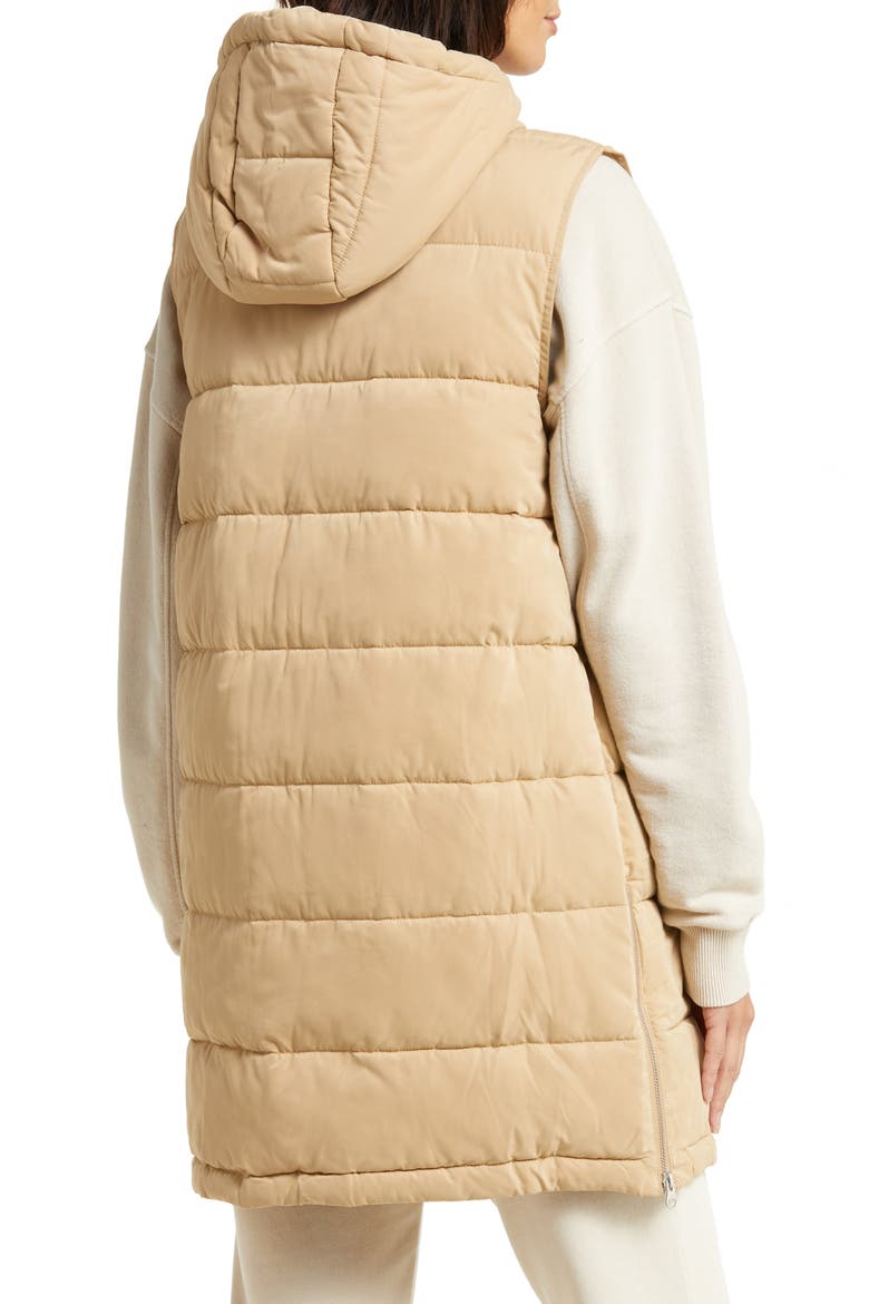 Long Hooded Puffer Vest, Alternate, color, TAN NOMAD