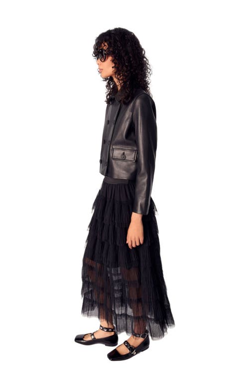 Maje Tulle Midi Skirt In Black