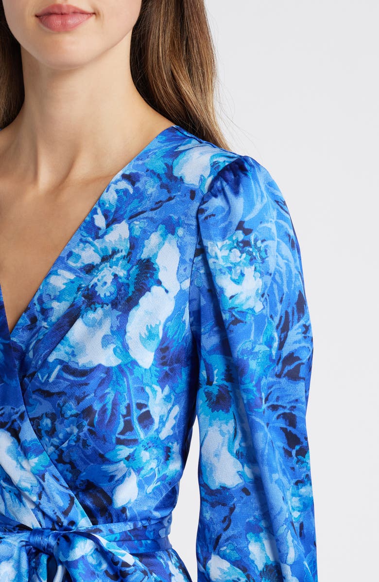 Tahari ASL Floral Ruffle Tie Waist Long Sleeve Midi Dress, Alternate, color,