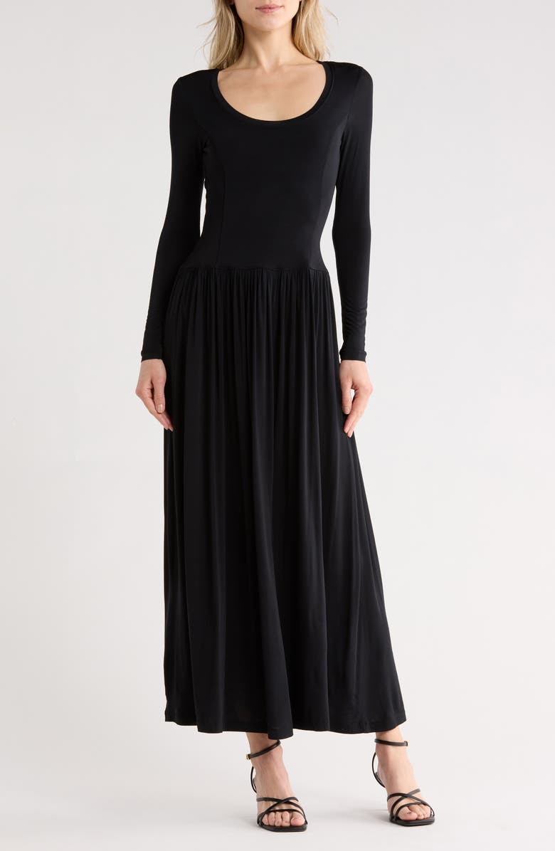 Ulla Johnson Amal Long Sleeve Jersey Maxi Dress, Main, color, Noir