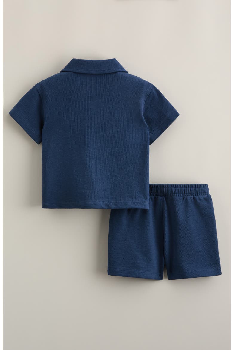 Embroidered Knit Shirt & Shorts Set, Alternate, color, NAVY DENIM SHARK EMBROIDERY