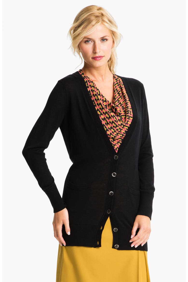 'Seta' V-Neck Cardigan, Main, color, BLACK