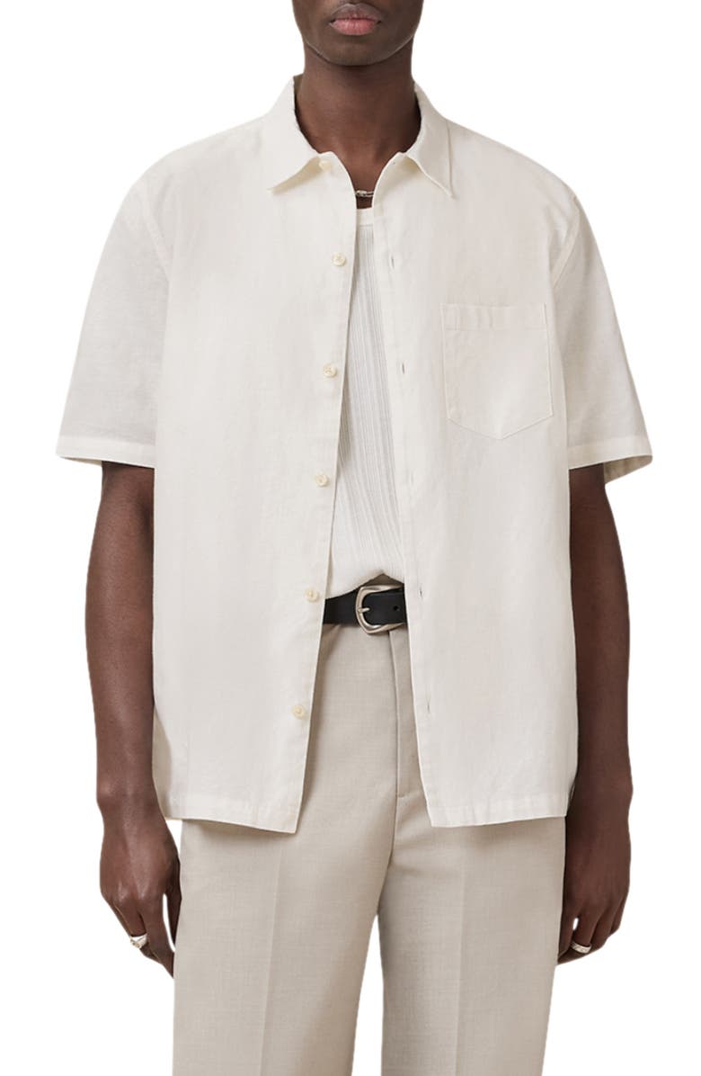 AllSaints Veda Linen Blend Camp Shirt, Main, color, Off White