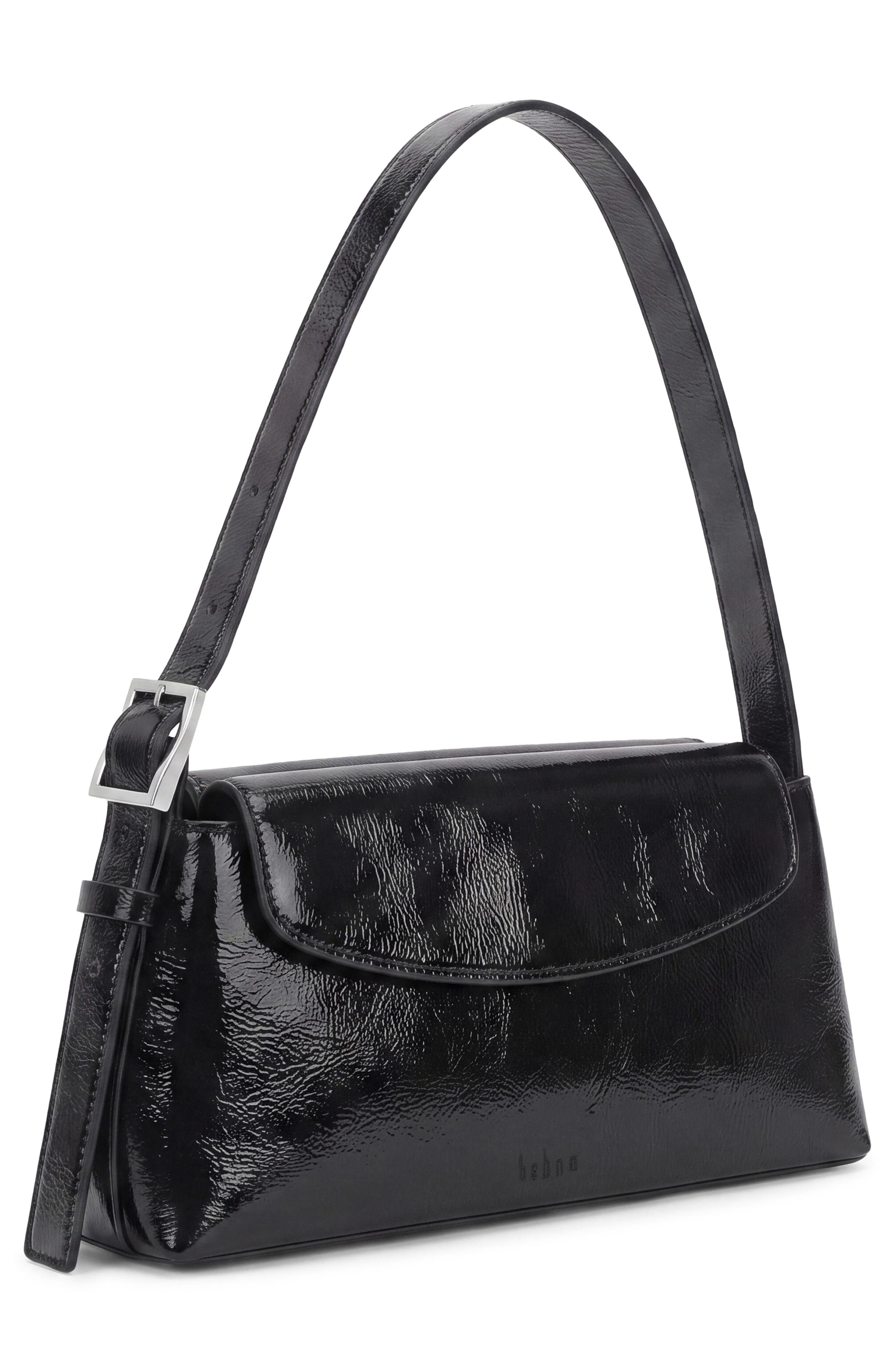Yara Crinkle Leather Baguette Bag, Alternate, color, BLACK
