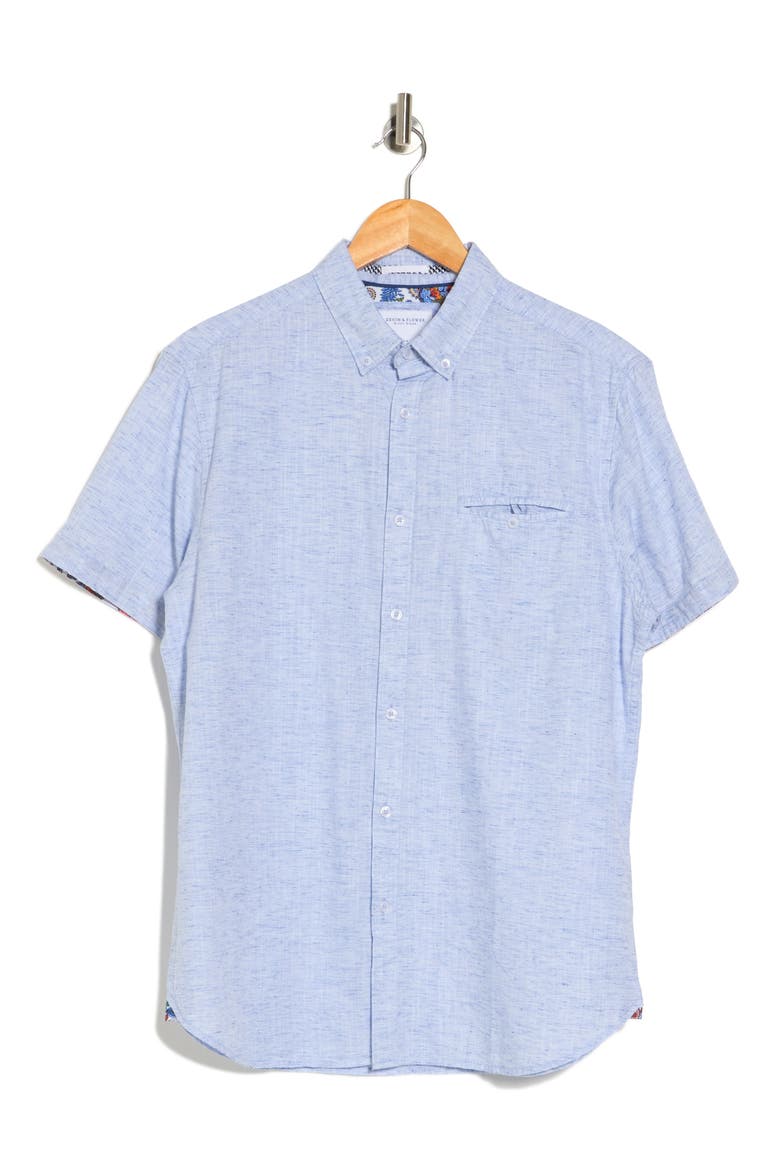 Solid Short Sleeve Button-Down Shirt, Alternate, color, LIGHT BLUE