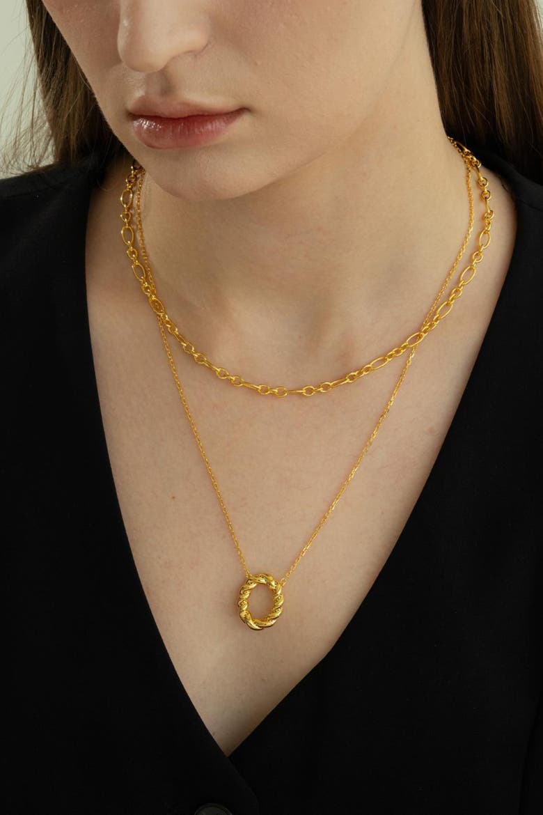 Sterling Silver 18k Gold Plated Eliana Circle Necklace Trendy Everyday, Alternate, color, Gold