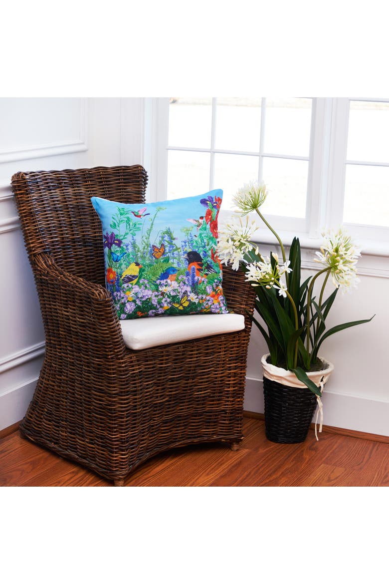 Bird Garden Paradise HD Printed Indoor/Outdoor Accent Throw Pillow 18" x 18", Alternate, color, Blue