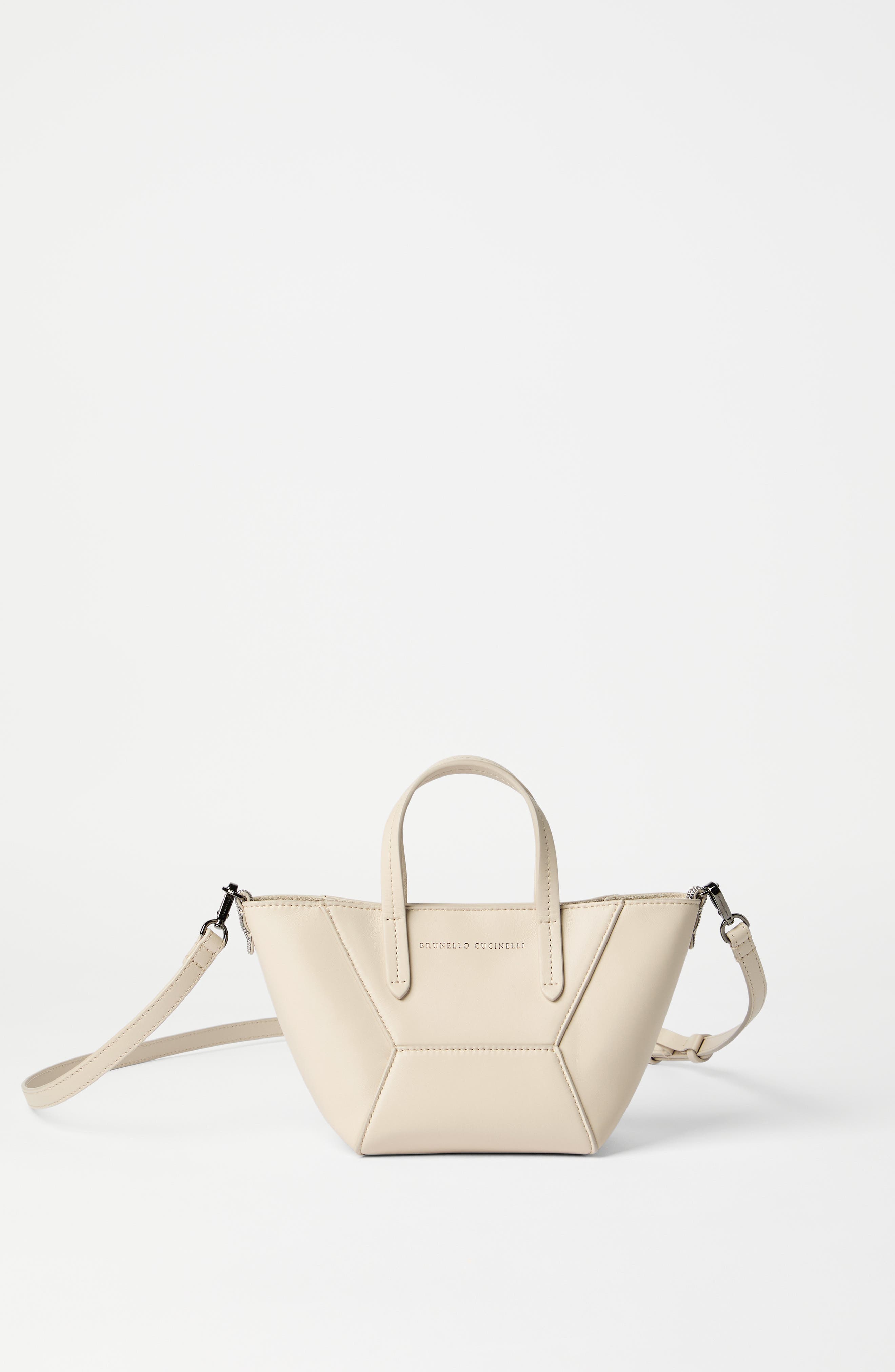 Brunello Cucinelli Calfskin mini BC Duo bag, Alternate, color, Ivory