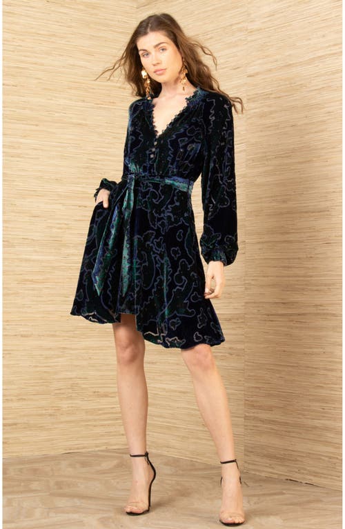 Hale Bob Crystal Velvet Dress In Green