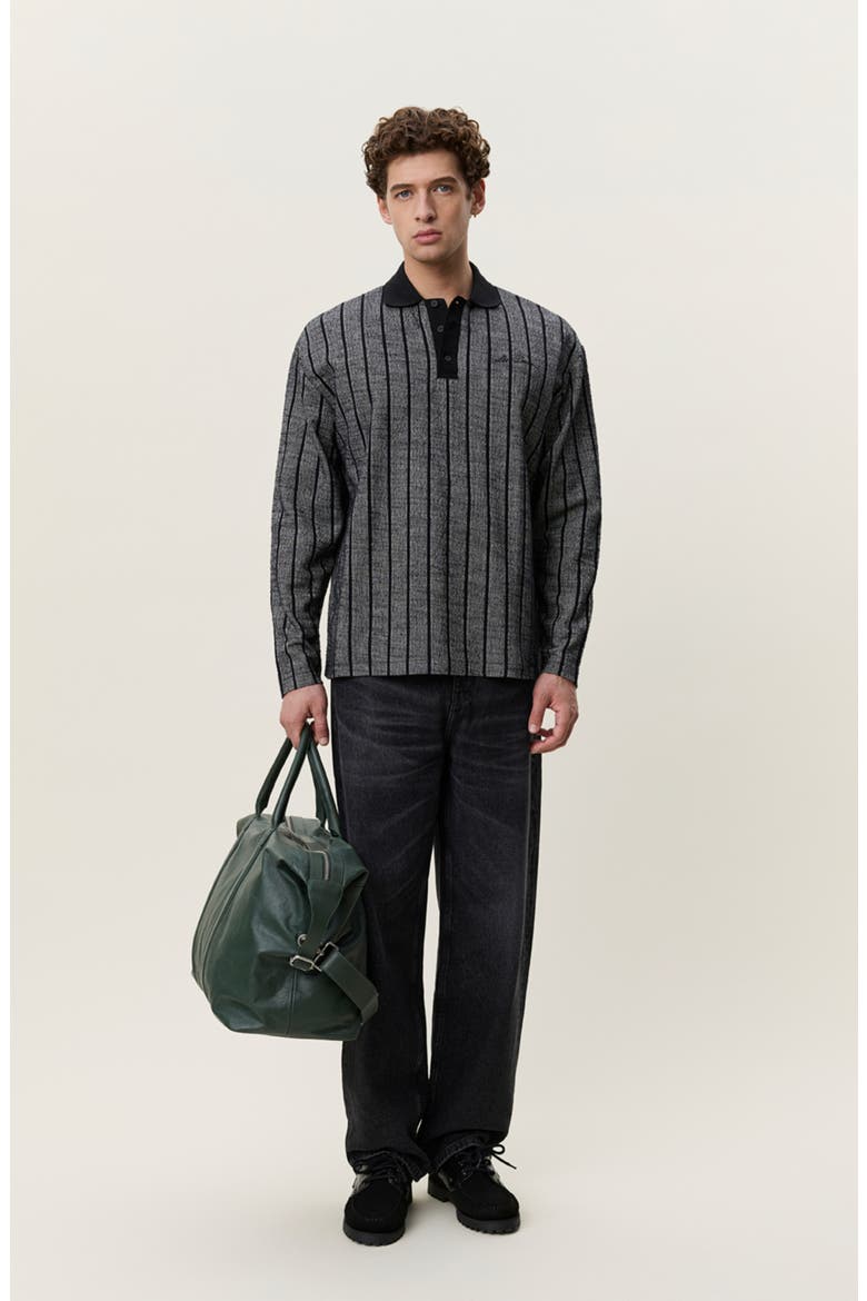Pinstripe Jacquard Long Sleeve Polo, Alternate, color, SALT/ PEPPER