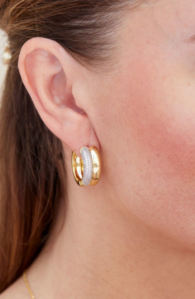 SAVVY CIE JEWELS Two-Tone Pavé Cubic Zirconia Double Hoop Earrings, Alternate, color, Yellow