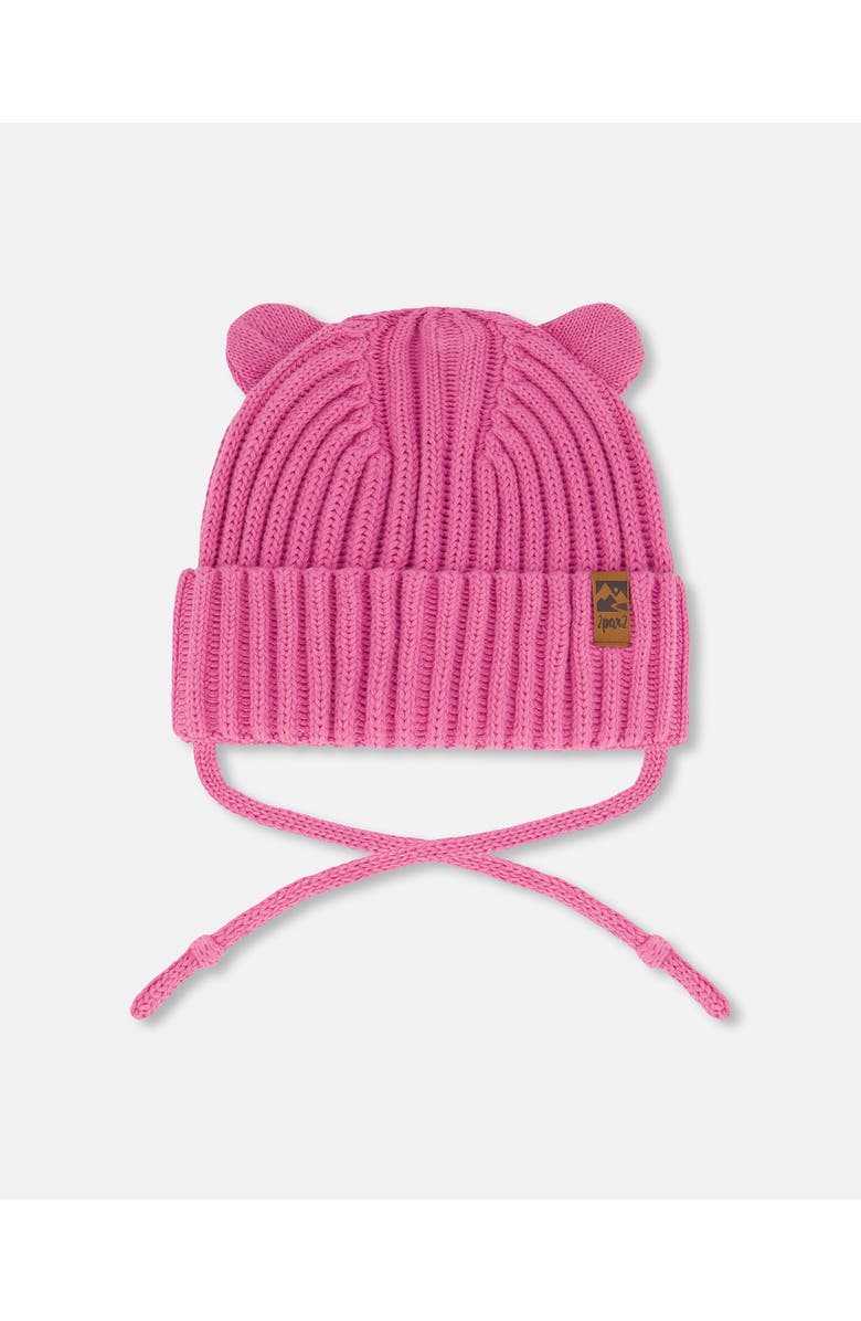 Deux par Deux Baby Girl's Baby Knit Hat With Strings Vibrant Pink, Main, color, 