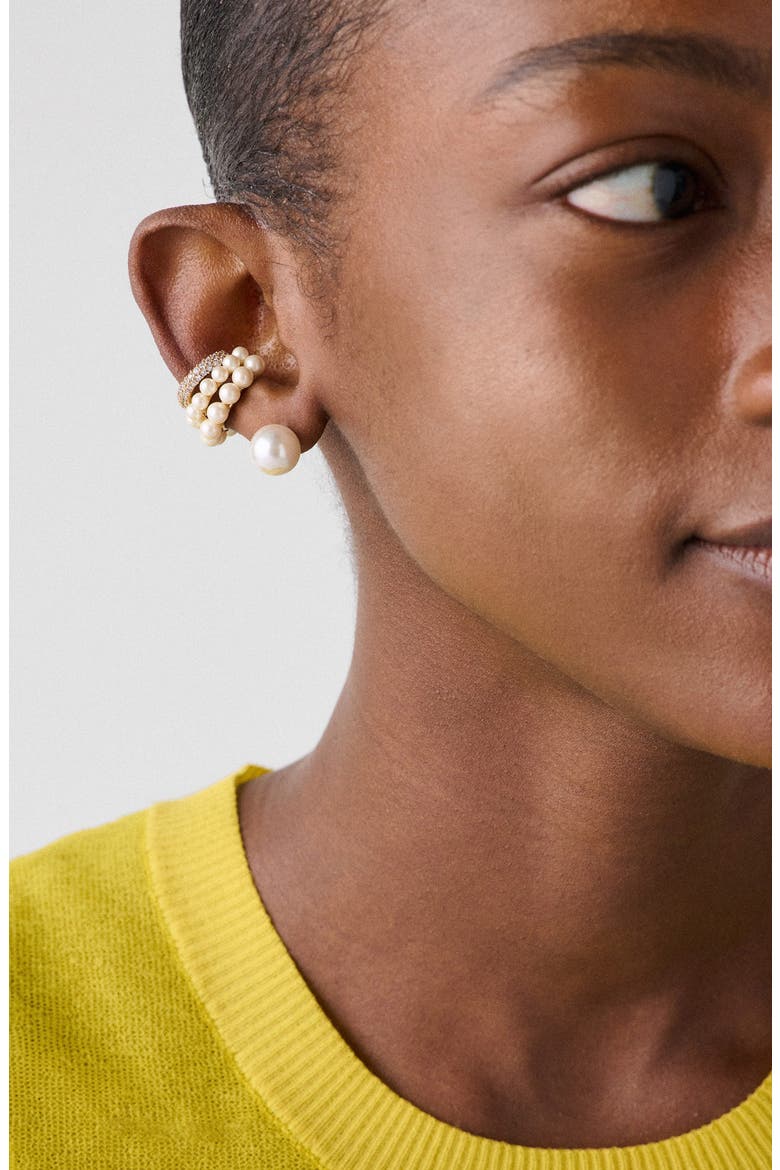 faux pearl ear cuff, Alternate, color, CREAM/ GOLD