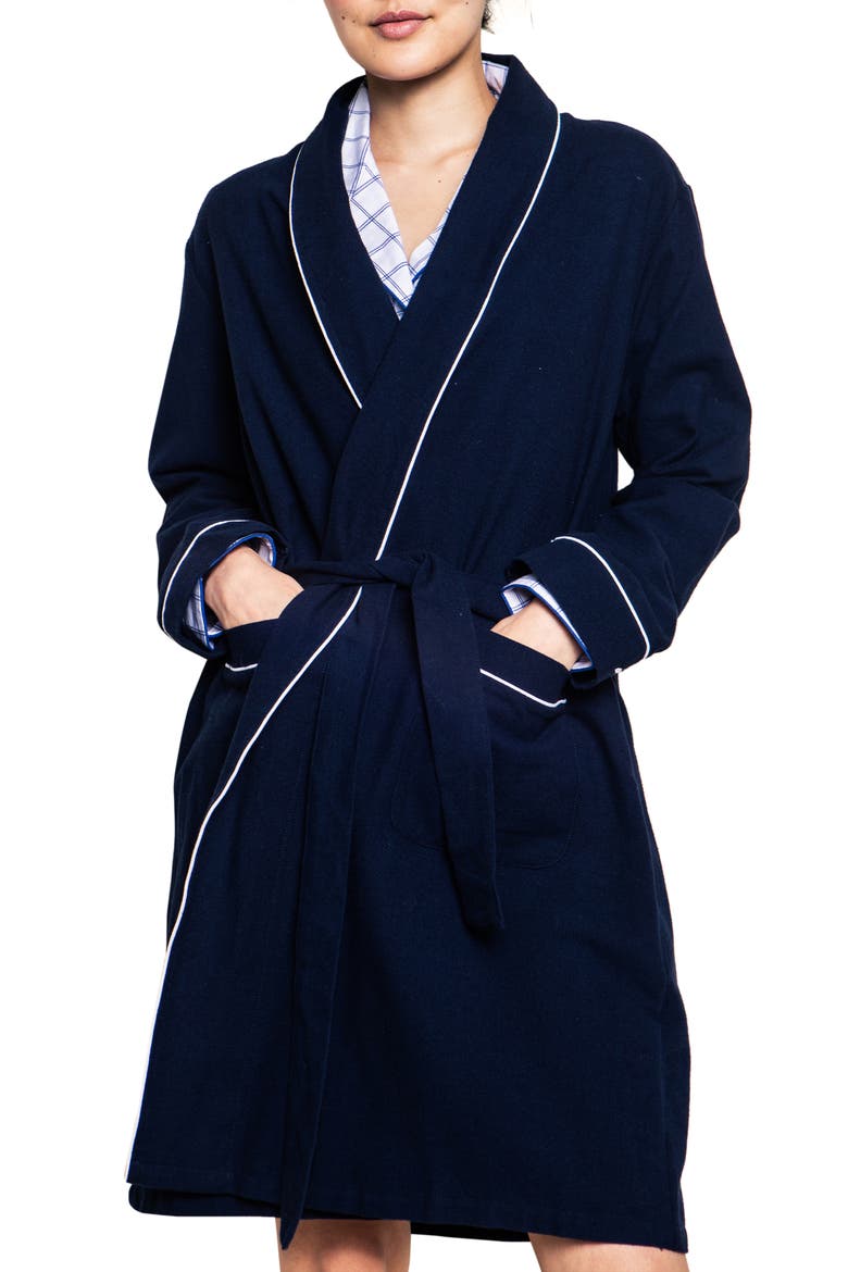 Cotton Flannel Robe, Main, color, NAVY