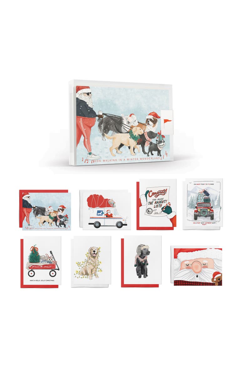 Holiday/Christmas Santa & Dogs Assorted Set of Greeting Cards, Main, color, Multi-Pack