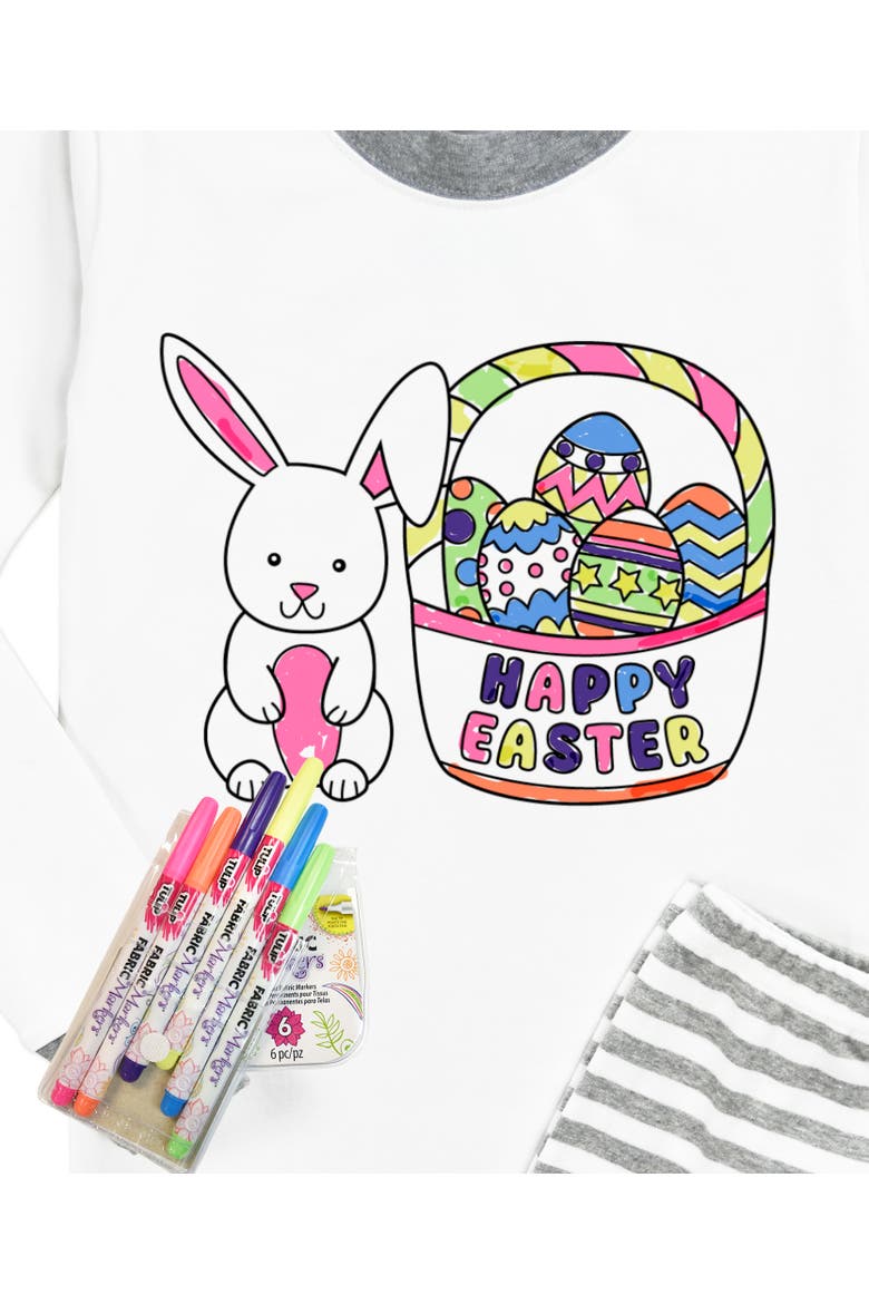 Color Me PJ Cotton Blend Fitted Pajamas with Fabric Marker Set, Alternate, color, Easter Bunny