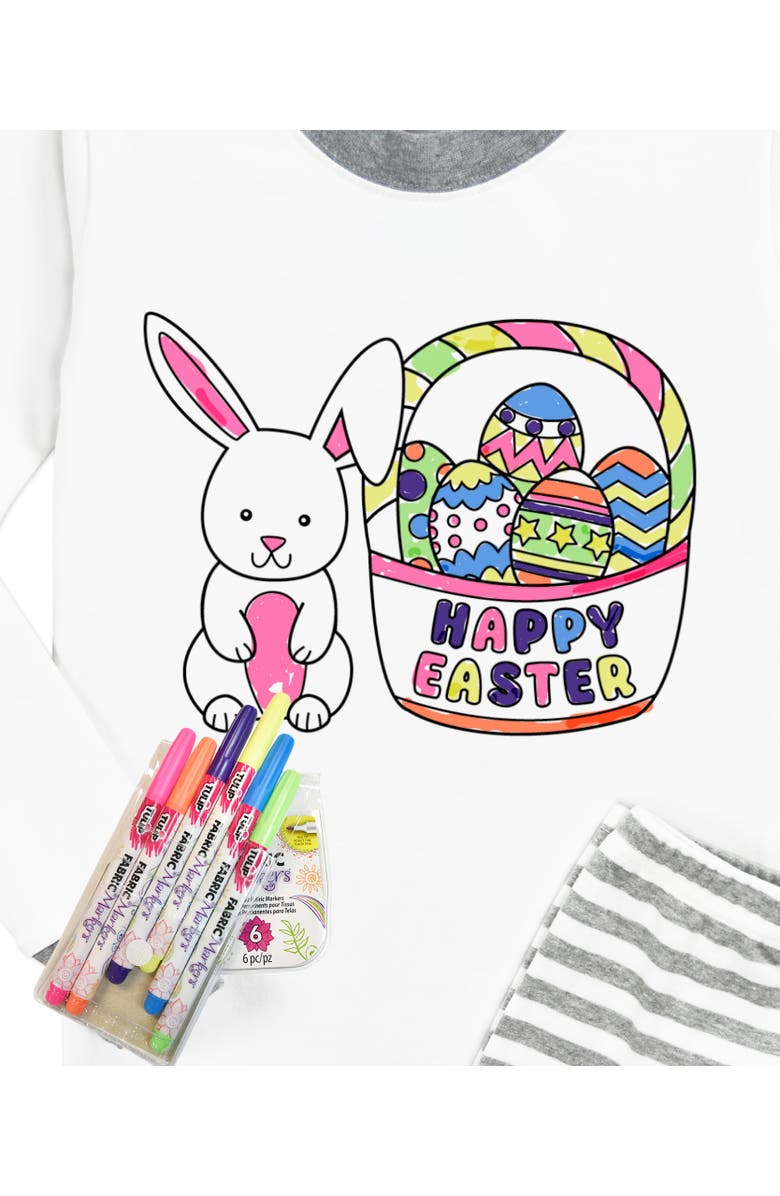 Sara’s Prints Color Me PJ Cotton Blend Fitted Pajamas with Fabric Marker Set, Alternate, color, Easter Bunny