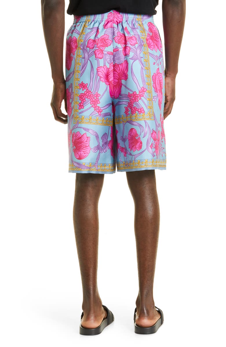Versace Acid Bouquet Print Silk Basketball Shorts, Alternate, color, 