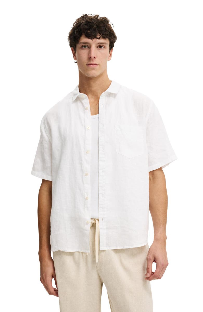 Cotton On Men's Relaxed Linen Short Sleeve Shirt, Main, color, White